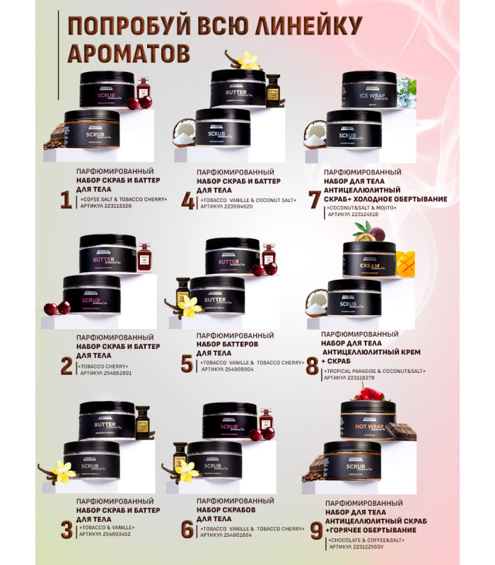 Антицеллюлитный парфюмированный набор: бартер Табак Ваниль ( Tobacco&Vanille )  и Табак Вишня ( Tobacco Cherry) , 250мл