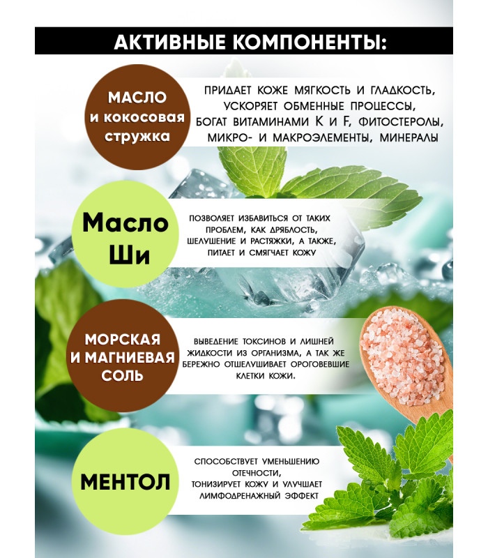 Антицеллюлитный набор: скраб Кокос, 300г и холодное обертывание MOJITO, 250мл
